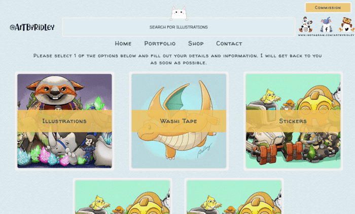design snapshot of the commission page