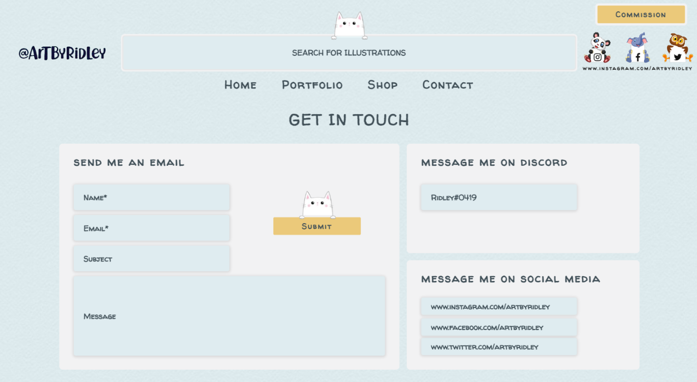 A snapshot of the contact section