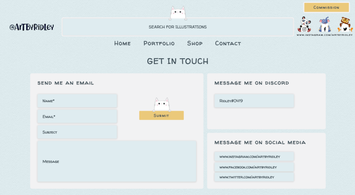 design snapshot of the contact page
