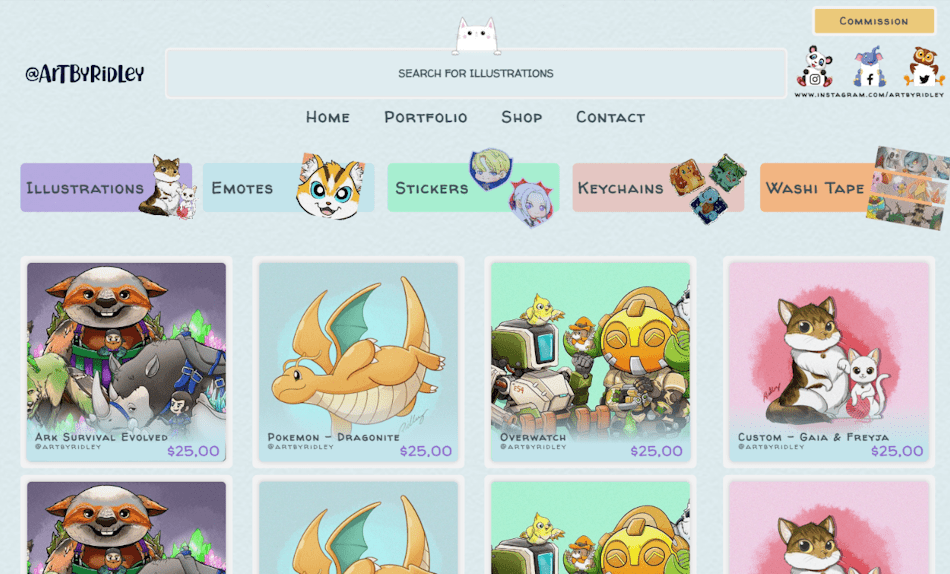 design snapshot of the shop page
