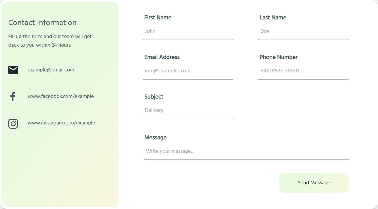 A snapshot of the contact form