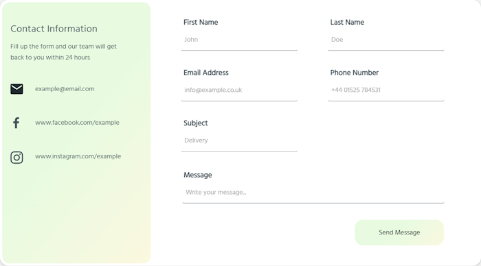 design snapshot of the contact page