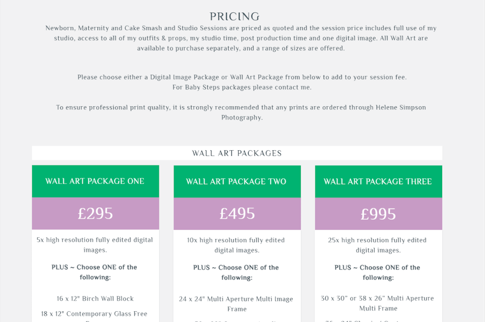 design snapshot of the pricing table section