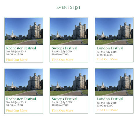 design snapshot of the events section