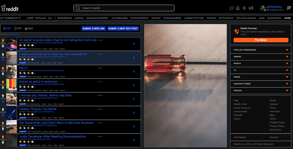 design snapshot of the dark mode version