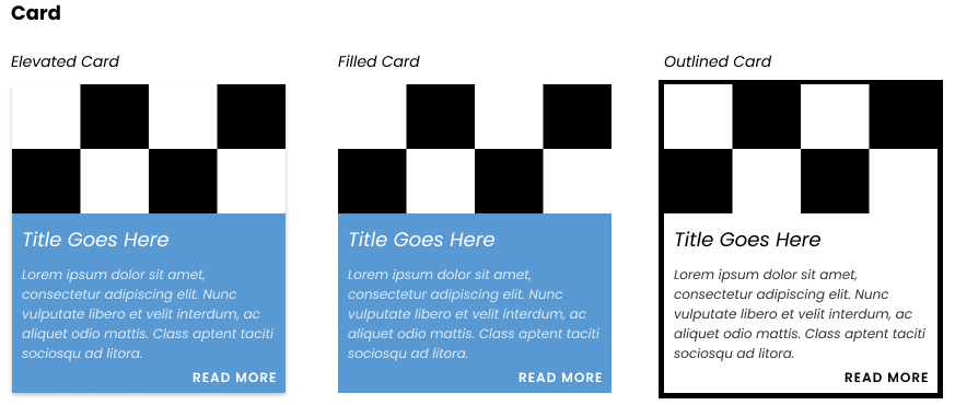 design snapshot of the card styles