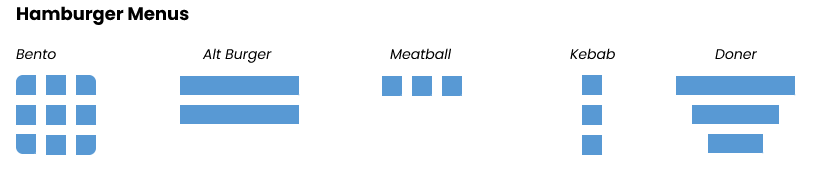 design snapshot of the hamburger menus