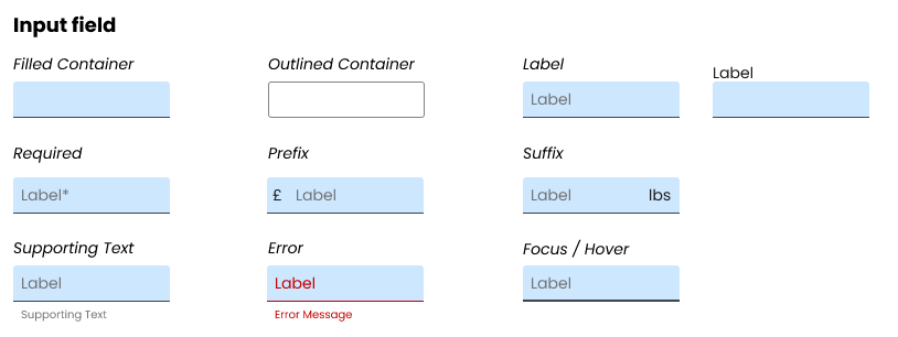 design snapshot of the input styles